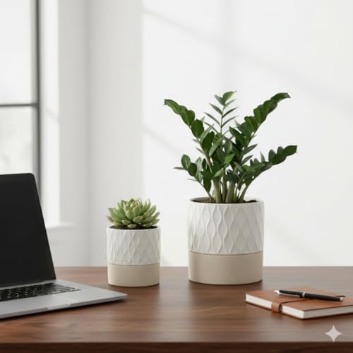 Nihow Ceramic Self Watering Plant Pot for Indoor Plants, 6 Inch,Cream White