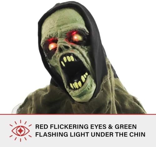 Haunted Hill Farm 21-in. Touch-Activated Zombie Groundbreaker Halloween Animatronic with Flashing LED Lights and Sound Effects for Indoor or Covered Outdoor Battery Operated Halloween Decorations