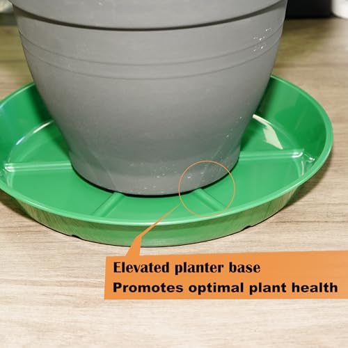 Plant Saucer Pot Tray 14 inch, 4 Packs Flower Planter Saucers and Drip Trays, Heavy Duty Round Plastic Flower Plant Dish Pant Plate to Catch Water for Indoor & Outdoor, Green