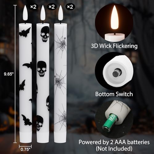 Eldnacele Halloween Decals Flameless Taper Candles with Remote and Timer