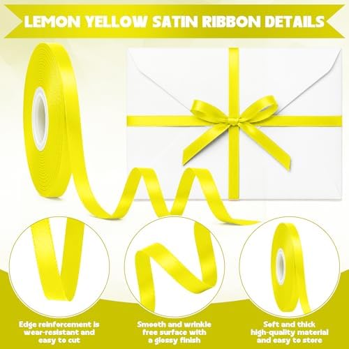 3/8In 30Yards Lemon Yellow Thin Ribbon for Gift Wrapping Birthday Holiday