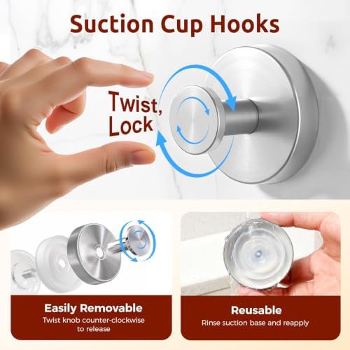 4Pcs Suction Cup Hooks for Shower, Heavy-Duty Wreath Hangers for Front Door