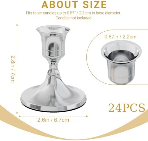 zeochyni 24 PCS Silver Taper Candle Holders Bulks