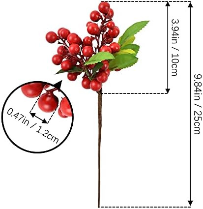 4 Pcs Artificial Red Berries, Christmas Fake Flowers Lifelike Redberry Stems Faux Fruit for Valentine's Day Wedding Home Kitchen Party Crafts Decoration(Red)