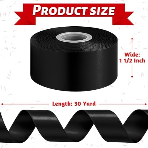 30 Yards 1 1/2 in Black Satin Ribbon for Gift Wrapping Halloween Decoration