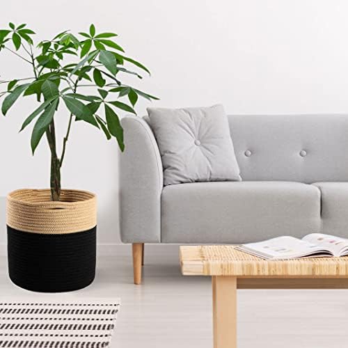 Woven Cotton Rope Plant Basket for 10-11" Pot Organizer Black&Brown