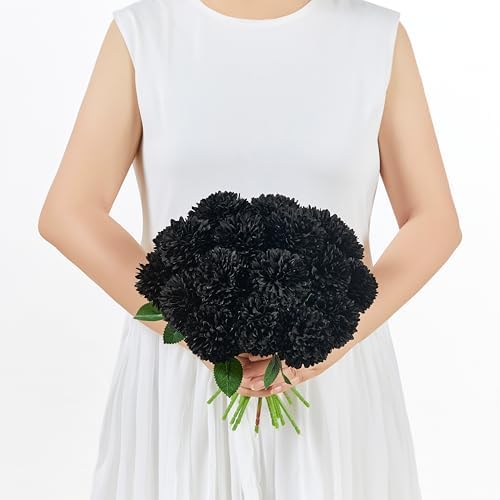 SITUMEIZI 12 Pcs Black Artificial Chrysanthemum Flowers, Fake Mums
