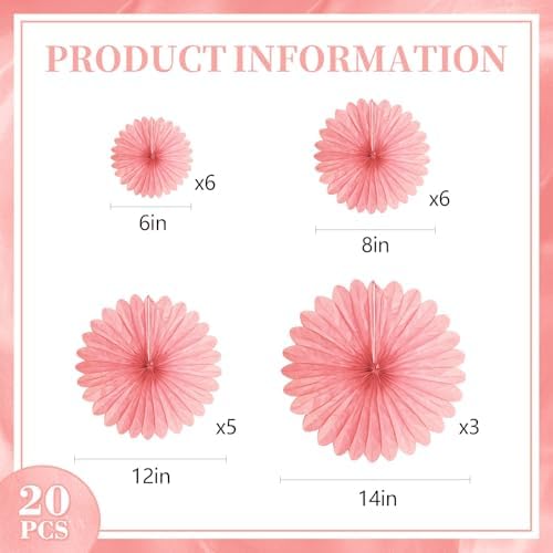 20 Pcs Light Pink Hanging Paper Fan, Hanging Honeycomb Round Paper Fans for Weddings, Birthdays, Christmas, Baby Showers, Classroom, Events Ceiling Party Supplies Decorations