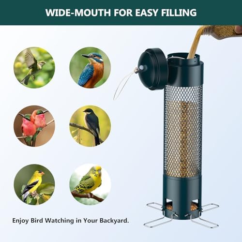 LCSEVEN Bird Feeders for Outdoors Squirrel Proof with Weight-Activated Perches, Hanging Bird Feeder for Outside, Metal Feeder for Wild Cardinal, Finch, Blue Jay, Chickadee, 3LB Seed Capacity, Green