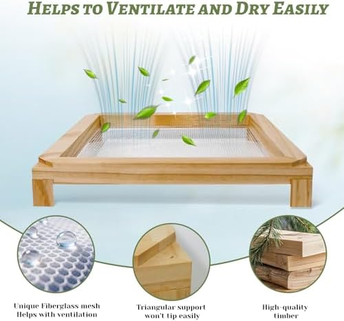3-Layer Stackable Wooden Herb Drying Rack,Mesh Dryer Screen For Countertop