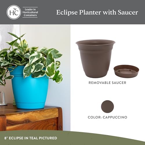 The HC Companies Eclipse Round Planter Pot, 8 Inch, Cappuccino, 4-Pack
