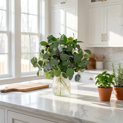 Artificial Eucalyptus Stem, 4Pk 16" Faux Greenery Bouquet with Berry