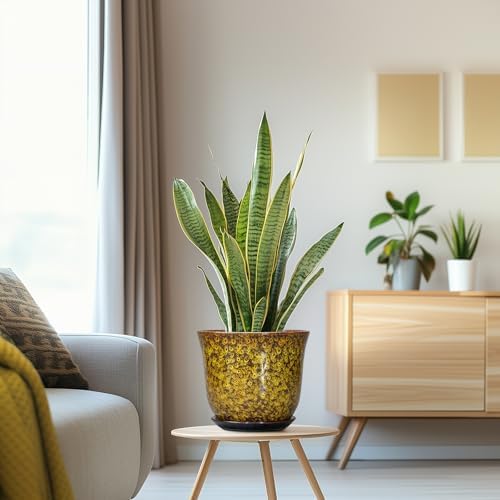 Ceramic Planter, 8 Inch Plant Pot for Indoor Plants, Yellow
