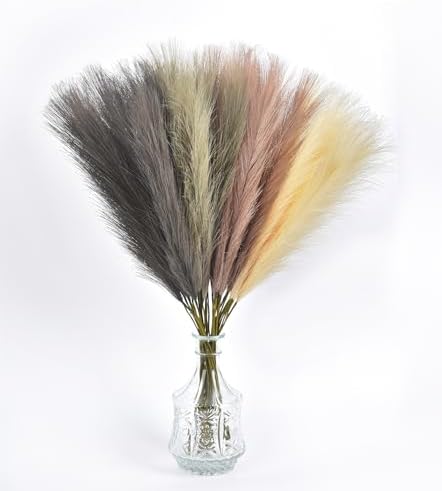 LSKYTOP Beige Pampas Grass Decor,23Inch 16pcs Faux Pampas Grass Bouquets Artificial Pampas Fake Pampas Flower for Home Living Room Bedroom Vase Decor