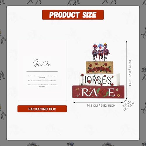 Smile Horses and Races Wooden Block Decor Jockey HORSES RACES Rose Tiered Tray Tabletop Signs for Horse Racing Party Decorations