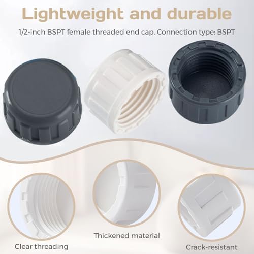 1/2" PVC Sprinkler Cap 12PCS End Female Thread Pipe Plug Adapter for Irrigation,DIY Projects,Sprinkler Head Cap,Plumbing Repair,Sturdy Construction With Easy Installation (1/2in White)