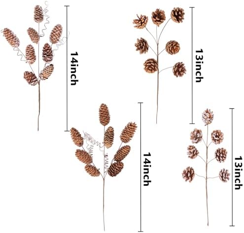 8 Pcs Large Natural Pinecone Branches Ornaments - 14" Snow Pinecones Picks