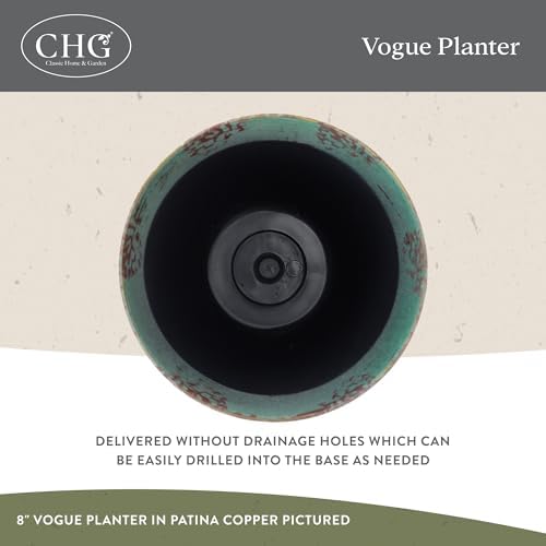 Vogue Planter Pots w/Pottery Quality Finish, 8” Weathered Copper