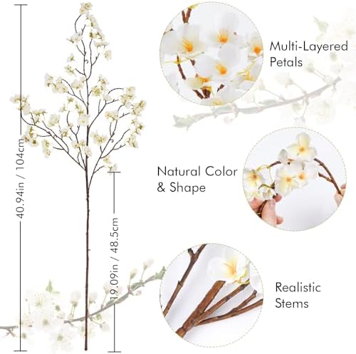 40'' Cherry Blossom Branches, 4 Pcs Faux Cherry Blossom Tree Stems Decor