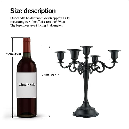 5-Arm Metal Candelabra Candle Holder Table Centerpiece, Black