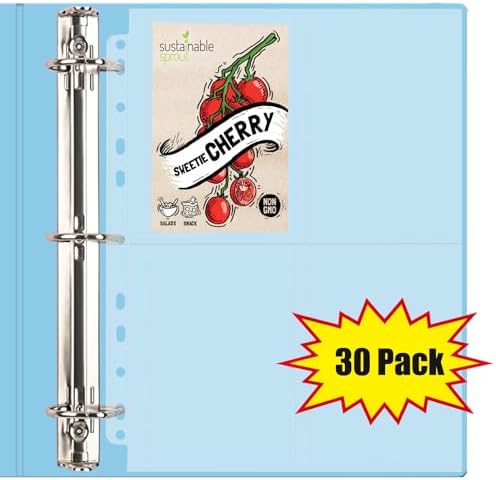 MUQING 30 Pack 120 Pockets Seed Packet Binder Sleeves, Slot Size 3.5"x 5"