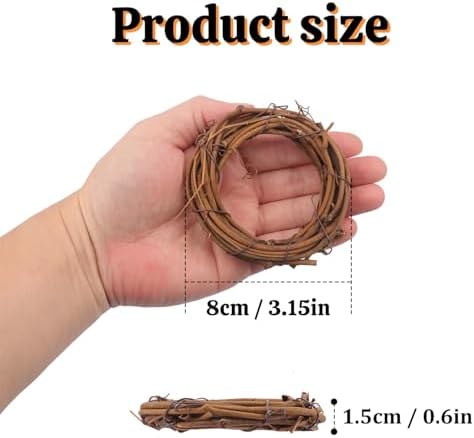 50 Pcs 3.15 Inch Natural Grapevine Wreath Set, Natural Rattan Wreath,Hand-Woven 3.15 Inch Vine Branch Wreaths, Perfect for DIY Crafts, Christmas Decorations, and Wedding Supplies