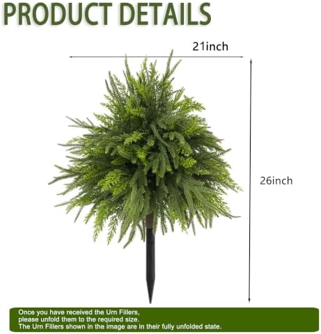 FJAKA 2 Pack 24" Christmas Pot Fillers Urn Outdoor Front Porch, Artificial Faux Christmas Trees Topiary Planter Plants with Ground Spike, for Garden, Cemetery Patio and Holiday Decorations