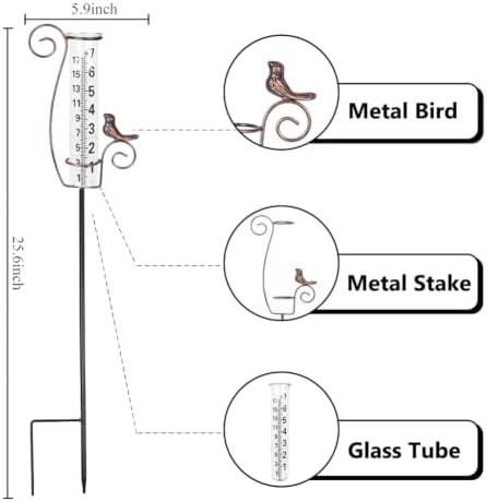 Rain Gauge Outdoor with Glass Tube for Measuring Precipitation