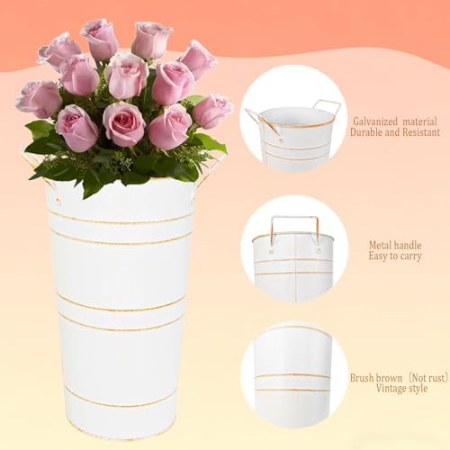 2 Pack Rustic Metal Tall Flower Vase with Handles for Wedding Home Decor