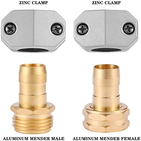 Zinc and Aluminum Male and Female Coupling, Fits All 5/8-Inch and 3/4-Inch Garden Hose Repair Fitting, 2 Pack(Female & Male)