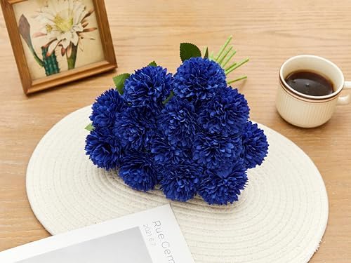 SITUMEIZI 12 Pcs Blue Artificial Chrysanthemum Flowers, Fake Mums