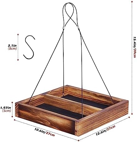 MIXXIDEA Bird Feeder Hanging Tray, Wooden Platform Hummingbird Feeder Mesh Seed Platform for Garden Yard Outside Decoration Attracting Wild Birds (Brown)