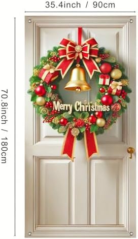BlissYard Christmas Door Cover Bow Bell 35x71 Inch Polyester