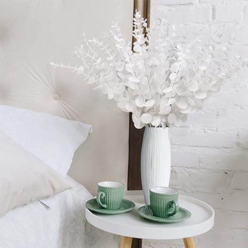 RECUTMS 36Pcs Eucalyptus Leaves Stems14.6In White Christmas Halloween Pick