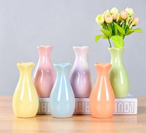 Small Ceramic Bud Vase Flower Vase Decorative Floral Holder(Pink)