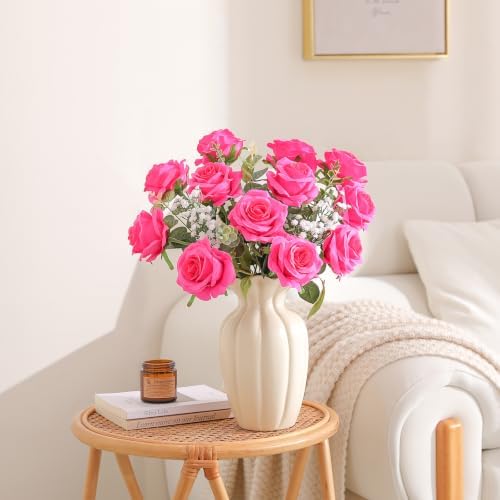 Nubry Artificial Silk Roses, 10pcs Lifelike Hot Pink Fake Rose