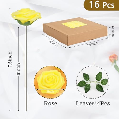 BLEUM CADE 16Pcs Artificial Flowers Fake Foam Roses with Stems for Wedding