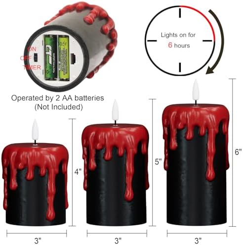Black Halloween Flameless Candles Battery Operated with 6H Timer