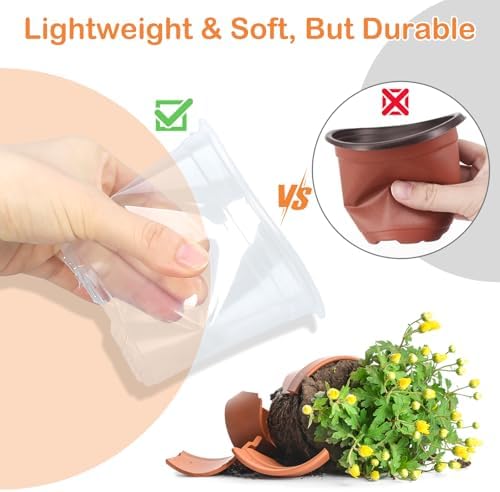 15 Pack Clear Nursery Pots with Drainage Holes, 6 Inch Seed Starting Plastic Plant Pots, Transparent Variety Pack Flexible Garden Pot for Outdoor Indoor (Clear, 6 Inch)