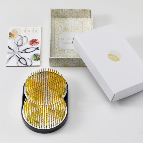 Wazakura Sun and Moon Ikebana Kenzan, Made in Japan, Pin Frog Japanese Flower Holder for Floral Arrangement - 109 x 67mm (4.1” x 2.6”) Brass