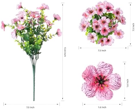 HyeFlora Artificial Flowers for Outdoor Indoor Garden Home Decoration, Faux Flower Daisy with Eucalyptus Leaves Fake Plants Greenery Boxwood Porch Patio, 12 Bundles (Pink)