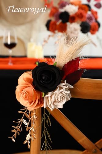 Floweroyal Halloween Artificial Flowers Black Flowers Mix Silk Flowers Fake Roses with Stems for DIY Wedding Bridal Bouquets, Baby Shower, Floral Arrangement, Table Centerpieces, Home Decorations
