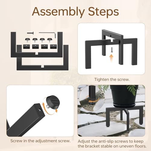Metal Black Short Plant Stand With Adjustable Leveling Feet