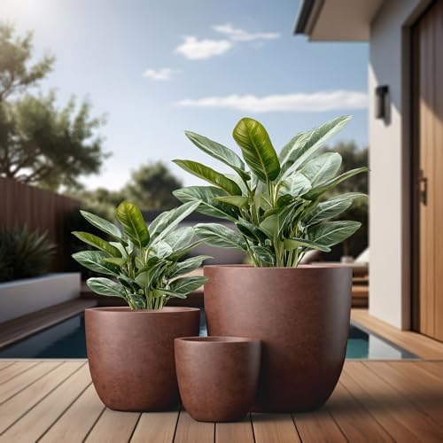 Kante Set of 3 Rusty Concrete Bowl Planters 18" 14" 10" Dia