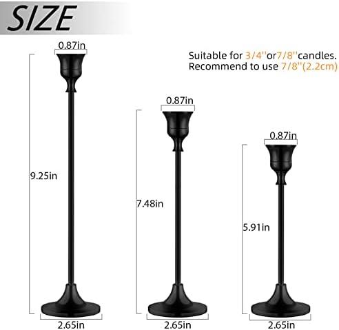 BEZURA Black Taper Candle Holders Set of 6,Aluminum Alloy Candlestick Holders for Candlesticks Vintage Metal Candle Stick Candle Holder for Fireplace Party Dining Home