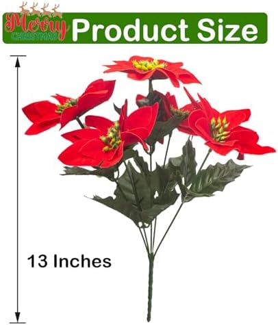 Grunyia 8PCS Artificial Poinsettia Flowers Christmas Decorations Silk Poinsettia Stem Realistic Holiday Home Decor for Table Centerpiece Wedding Party DIY