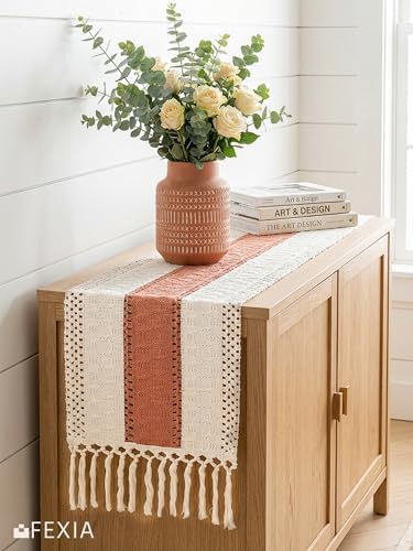 FEXIA Boho Table Runner for Home Decor 12x48 Coral Farmhouse Decorations