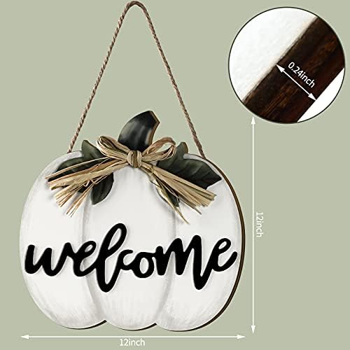 Jetec Fall Door Decor, Wooden Fall Pumpkin Welcome Sign Hanger, White