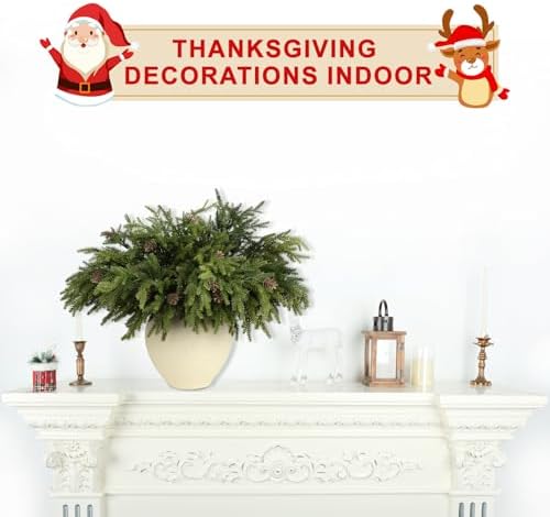 24Pcs Full Realistic Greenery Christmas Pine Branches Stems with Pine Cones