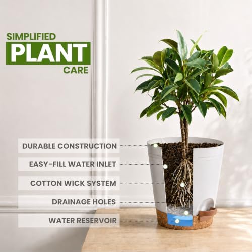 Utopia Home Self Watering Pots for Indoor Plants 6.8"/6.4"/5.9"/5.5"/4.9" Set of 5, Planters for Indoor Plants, Small Multi-Size Flowerpot, Plant Pots with Drainage & Reservoir (White)
